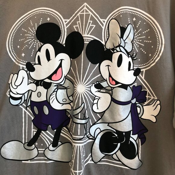 Disney 100 years of wonder Mickey Minnie Mouse Gray Long Sleeve T-shirt Large - Picture 2 of 10